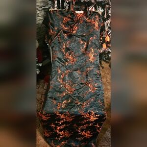 Tang Yi Black And Red Floral Brocade Qipas